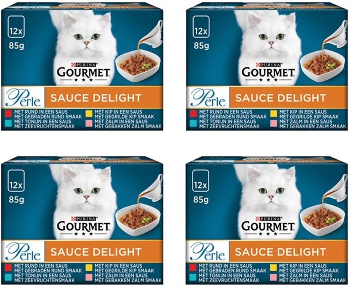  Gourmet Perle Sauce Delight - Kattenvoer Natvoer - Rund, Kip, Tonijn &amp; Zalm - 48 X 85 Gr