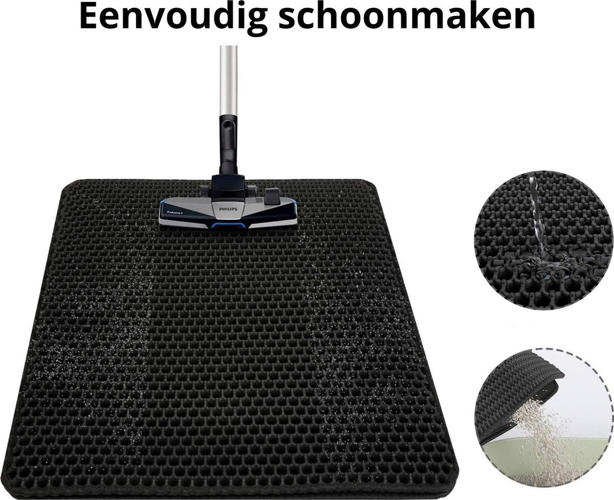  Behave Kattenbakmat - Dubbele Laag - Honingraatdesign - Waterdicht - Katten Grit Opvanger - Schoonloopmat - Kattenbak Mat - Zwart - 45*60 Cm