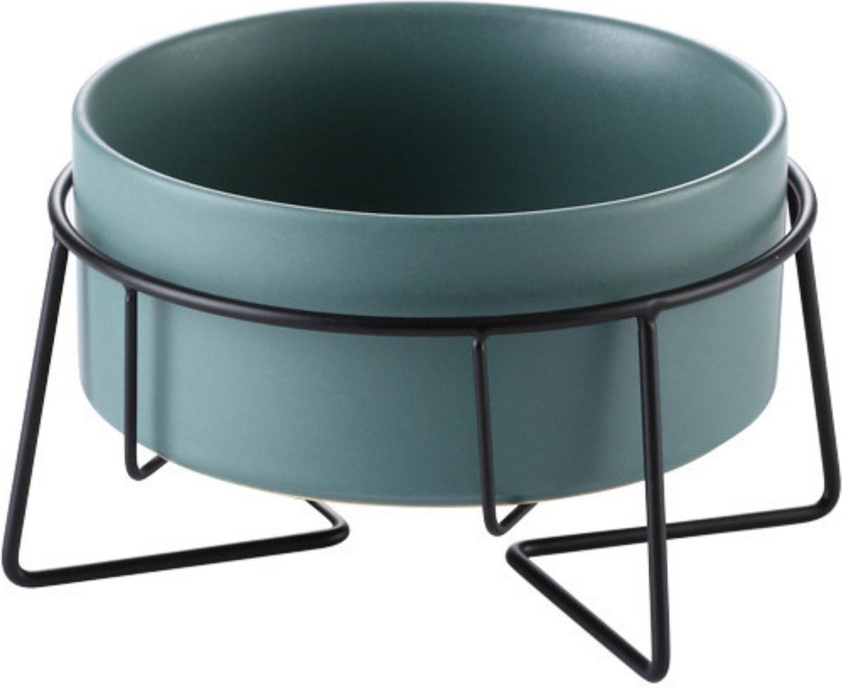  GIZMO 2x Voerbak Kat - 400 Ml - Groen - Keramische Drink- &amp; Voerbakken Met Standaard - 13 Cm - 2 Stuks
