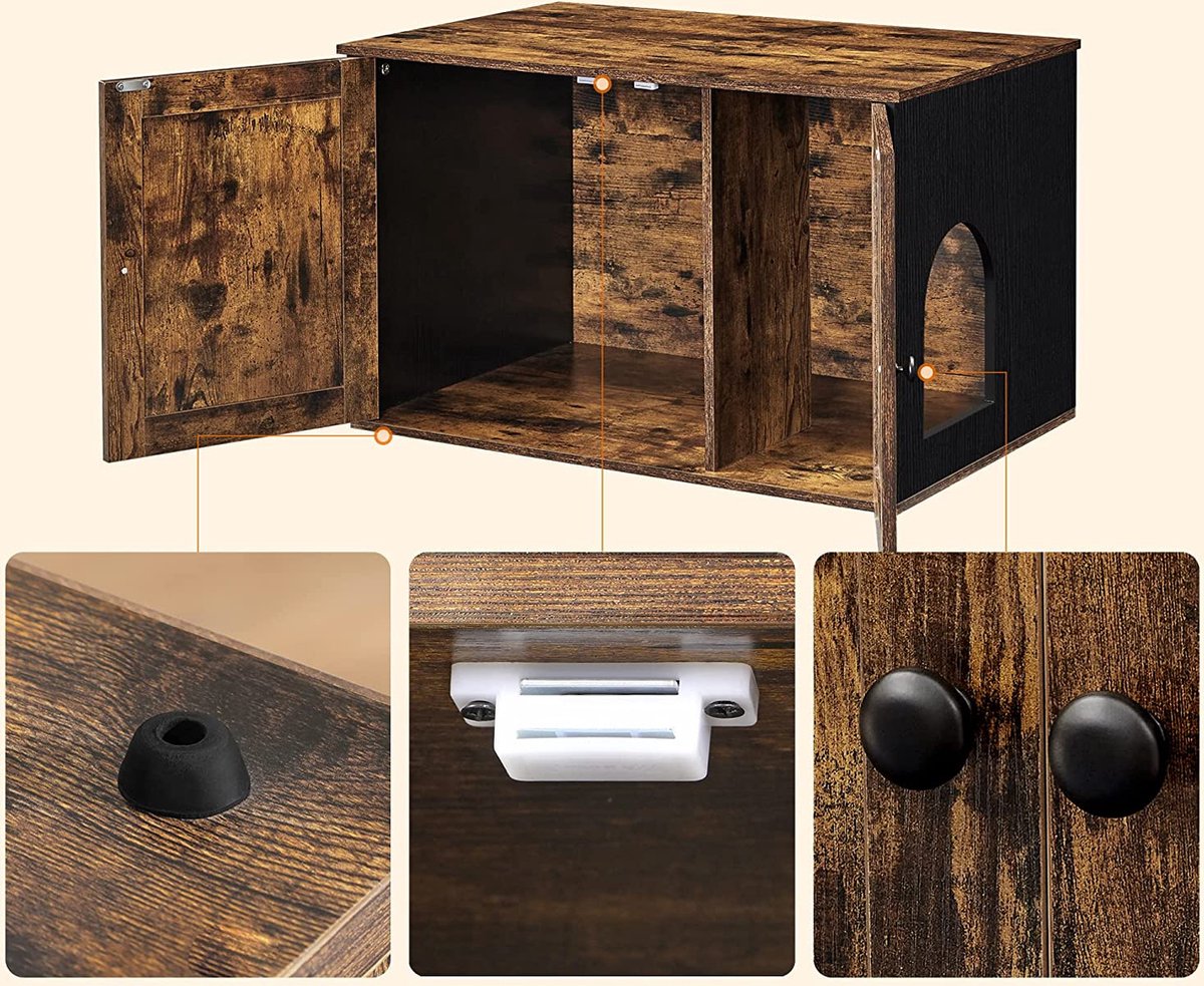 Meubelexpert Kattenhuis Voor Kattenbak - Met Deuren - Vintage - Bruinzwart - PCL002X02