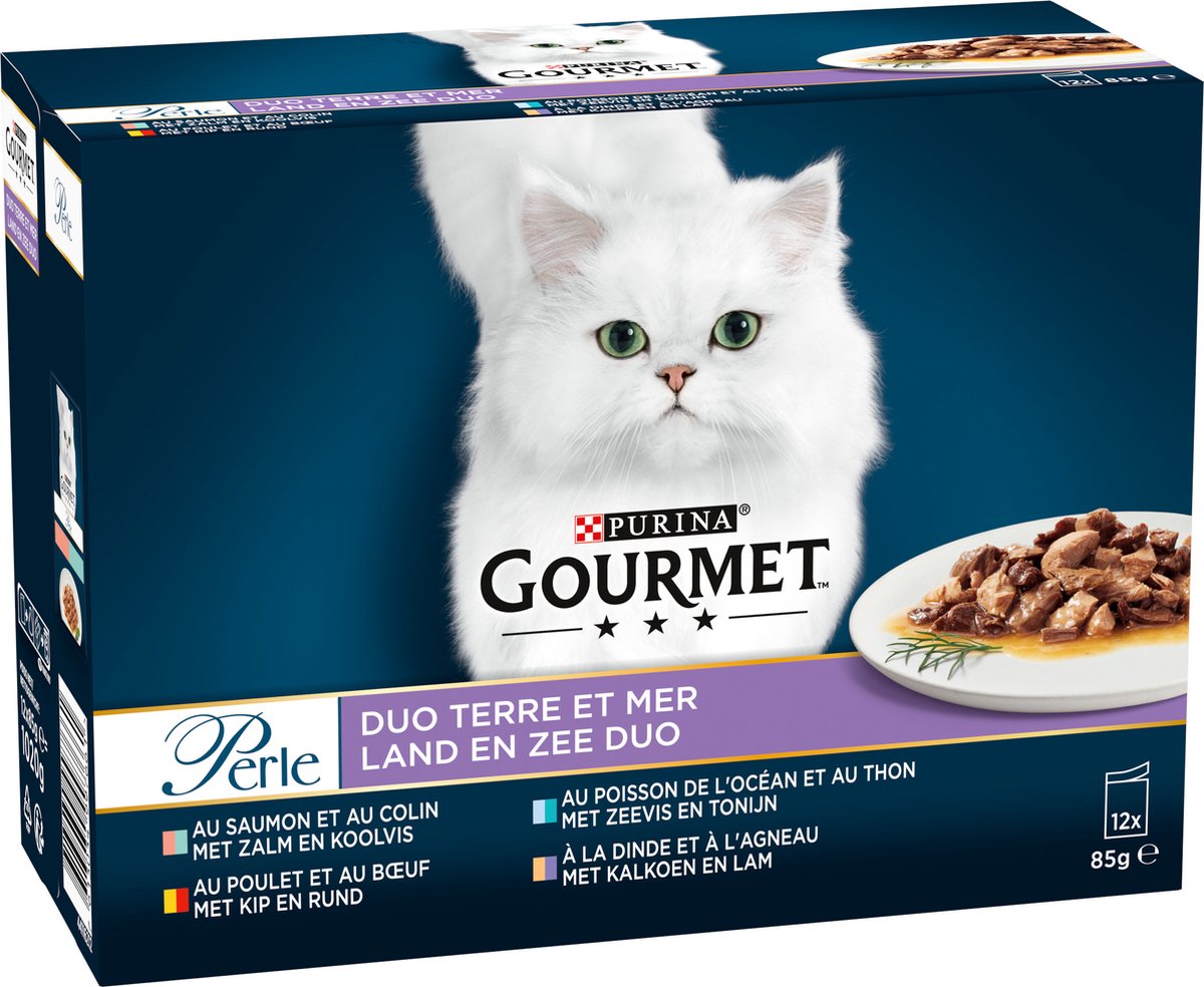  Gourmet Perle - Kattenvoer Natvoer - Land &amp; Zee Duo Met Kip En Rund - 48 X 85 Gram