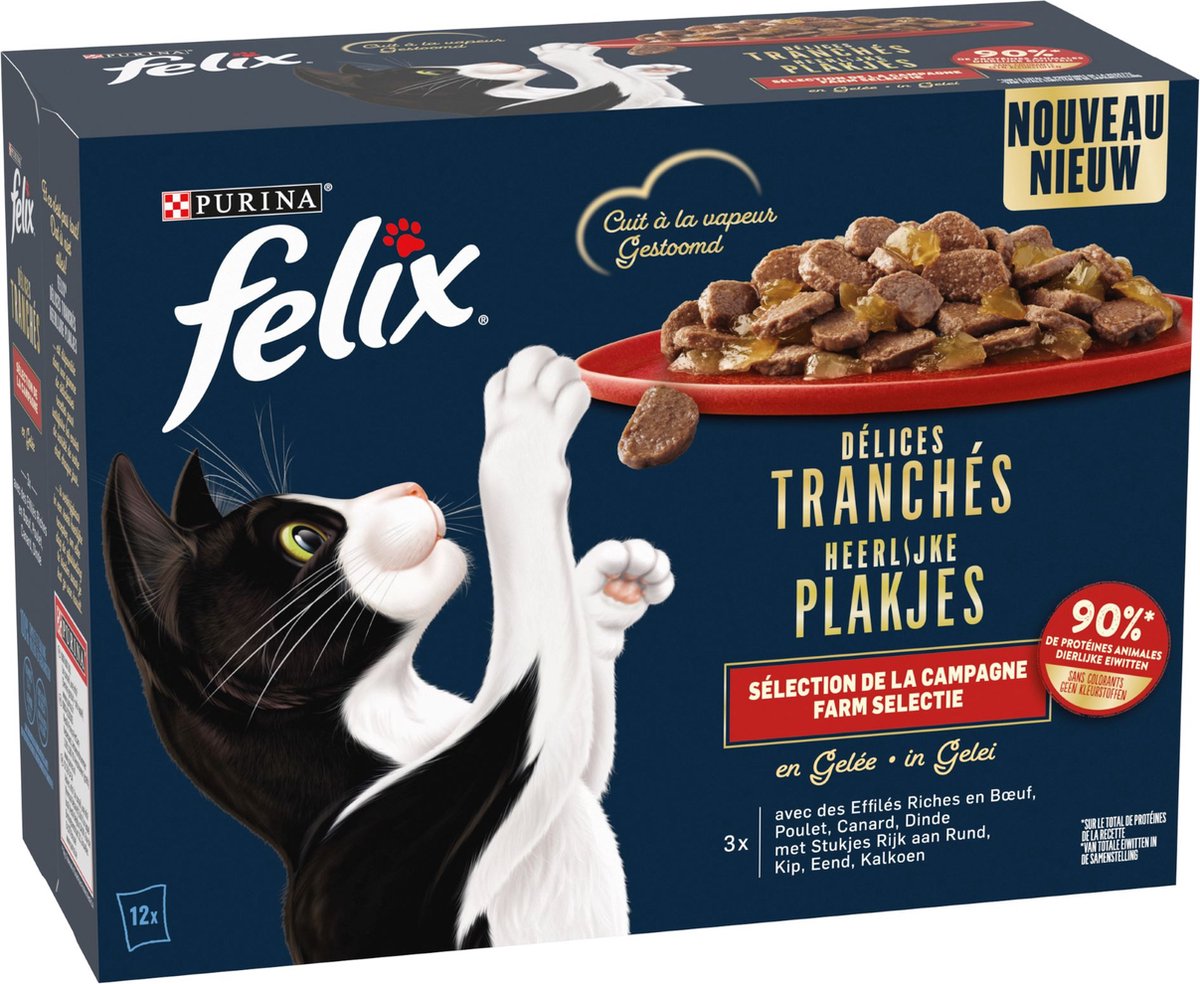  Felix Heerlijke Plakjes Farm Selectie Kattenvoer Nat 4(12x80g)