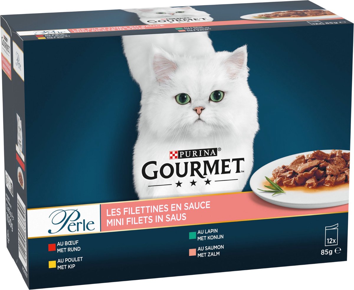  Gourmet Perle Mini Filets – Kattenvoer Natvoer – Met Rund, Kip, Konijn, Zalm – 48 X 85 Gr