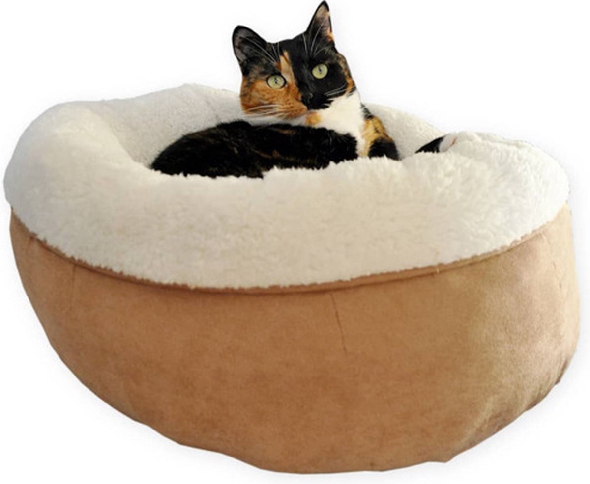  All For Paws Donut Bed – Kattenmand – Biedt Warmte En Comfort Voor Katten Of Kleine Honden – Ø 45cm – Beige – Wasbaar Met De Hand