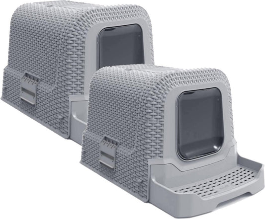  Adori Kattentoilet Rattan 69x42x41 Cm - Kattenbak - 2 X Grijs