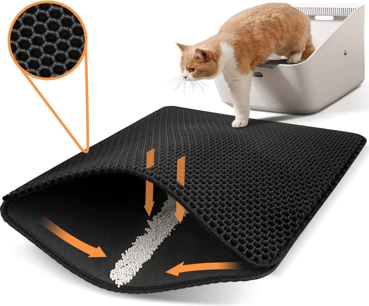  Behave Kattenbakmat - Dubbele Laag - Honingraatdesign - Waterdicht - Katten Grit Opvanger - Schoonloopmat - Kattenbak Mat - Zwart - 45*60 Cm