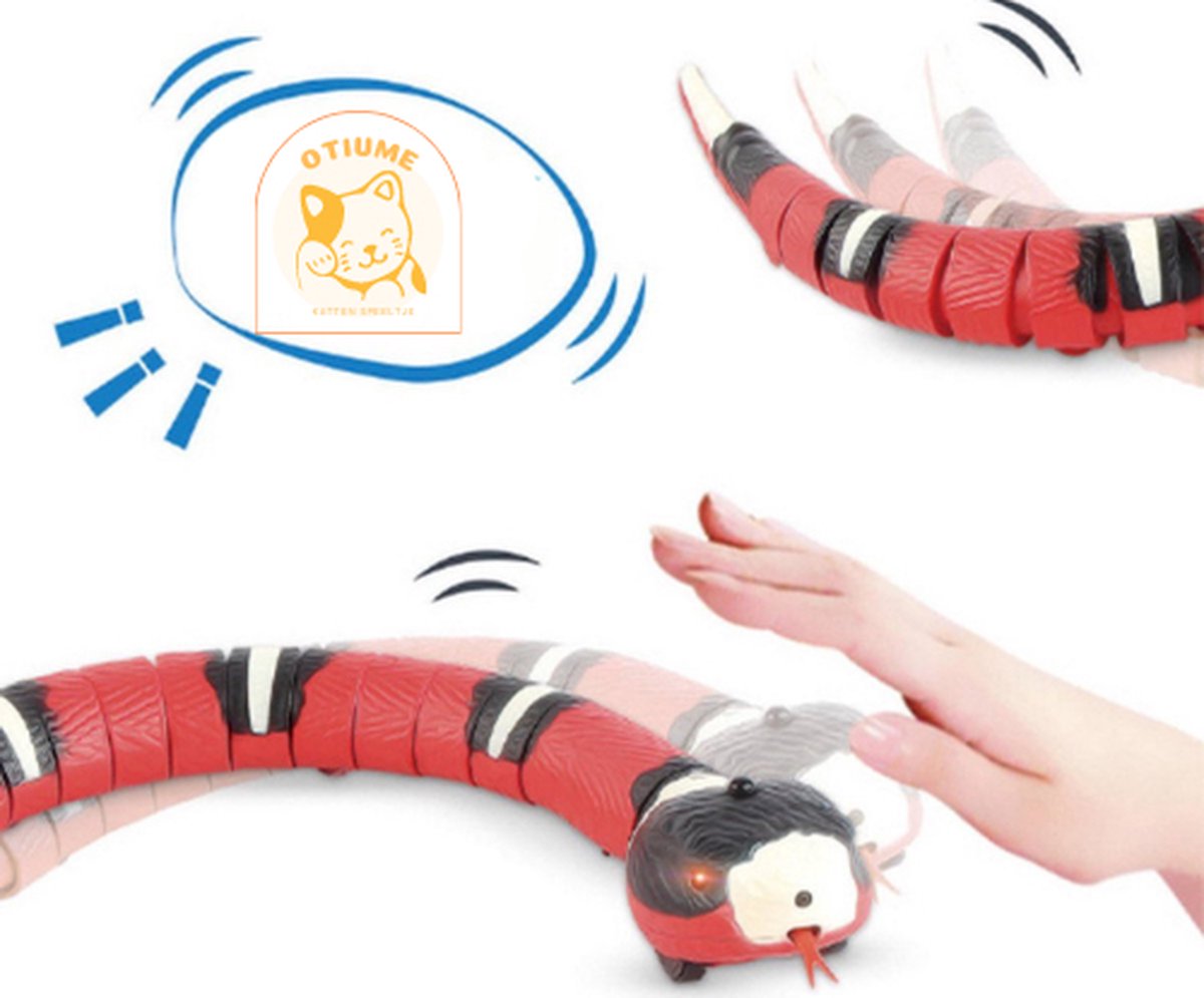  Otiume Interactief Kattenspeeltje - Kattenspeelgoed - Bewegende Slang Speelgoed - USB Oplaadbaar - Rood