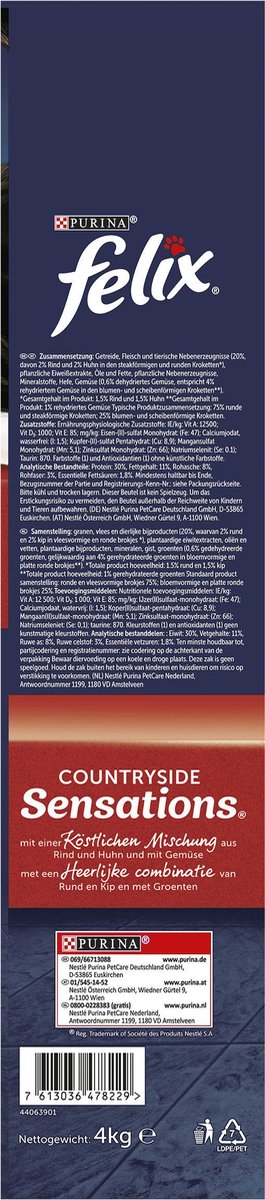  Felix Meaty Sensations - Katten Droogvoer - Rund, Kip &amp; Groenten - 4kg