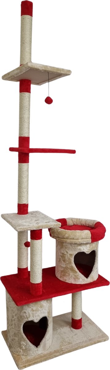  Topmast Krabpaal Parcival - Beige &amp; Rood - 70 X 40 X 250-270 Cm - Met Plafondspanner - Krabpaal Voor Katten - Krabpalen Voor Grote Katten - Met Sisal Touw