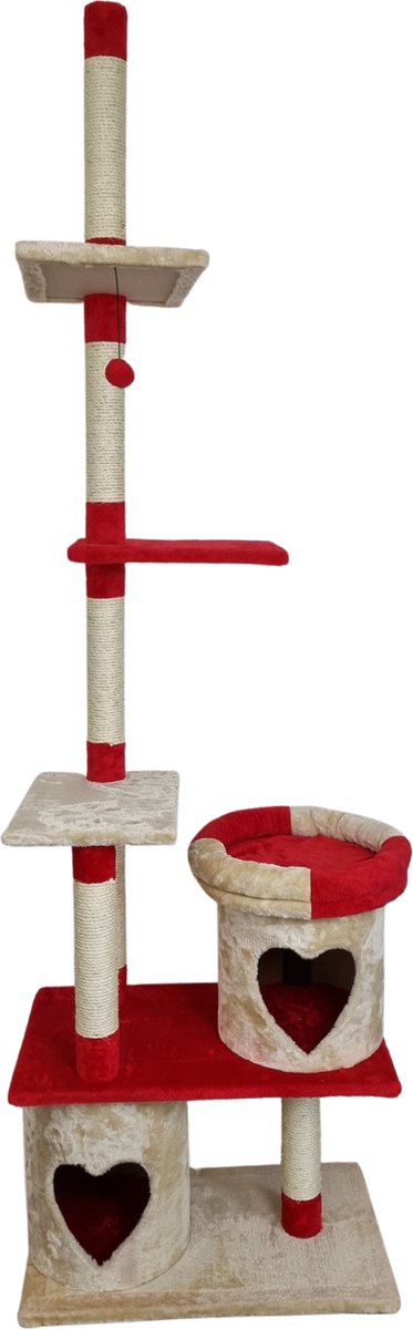  Topmast Krabpaal Parcival - Beige &amp; Rood - 70 X 40 X 250-270 Cm - Met Plafondspanner - Krabpaal Voor Katten - Krabpalen Voor Grote Katten - Met Sisal Touw