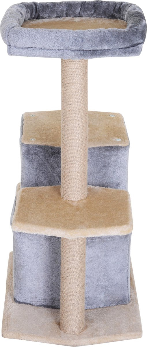  PawHut Krabpaal Kattenboom Met Grot Klimboom Kattenhuis Sisal Paal Sisal Grijs D30-218