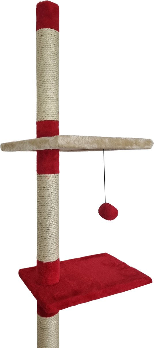  Topmast Krabpaal Parcival - Beige &amp; Rood - 70 X 40 X 250-270 Cm - Met Plafondspanner - Krabpaal Voor Katten - Krabpalen Voor Grote Katten - Met Sisal Touw