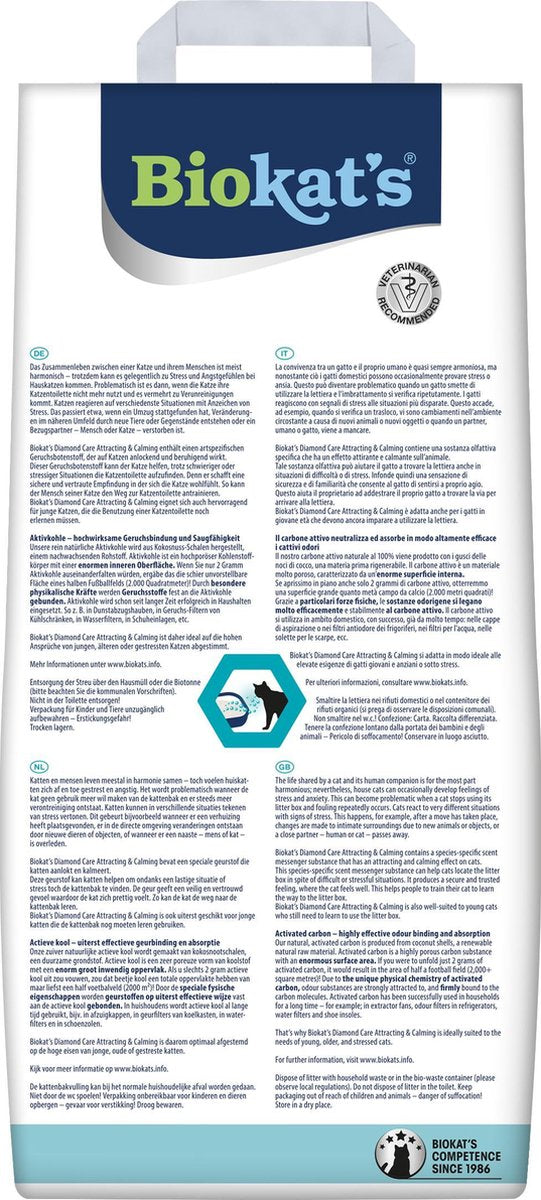  Biokat's Diamond Care Attracting &amp; Calming - 10 L - Kattenbakvulling - Klontvormende - Zonder Geur - Aktieve Kool - Voor Jonge, Gestresste Of Oudere Katten