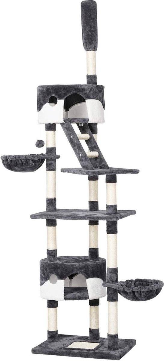  Krabpaal XXL, Klimboom Voor Katten - Plafondhoogte, Verstelbaar Van 228-255 Cm, Grijs-wit HM-YAHEE-610837
