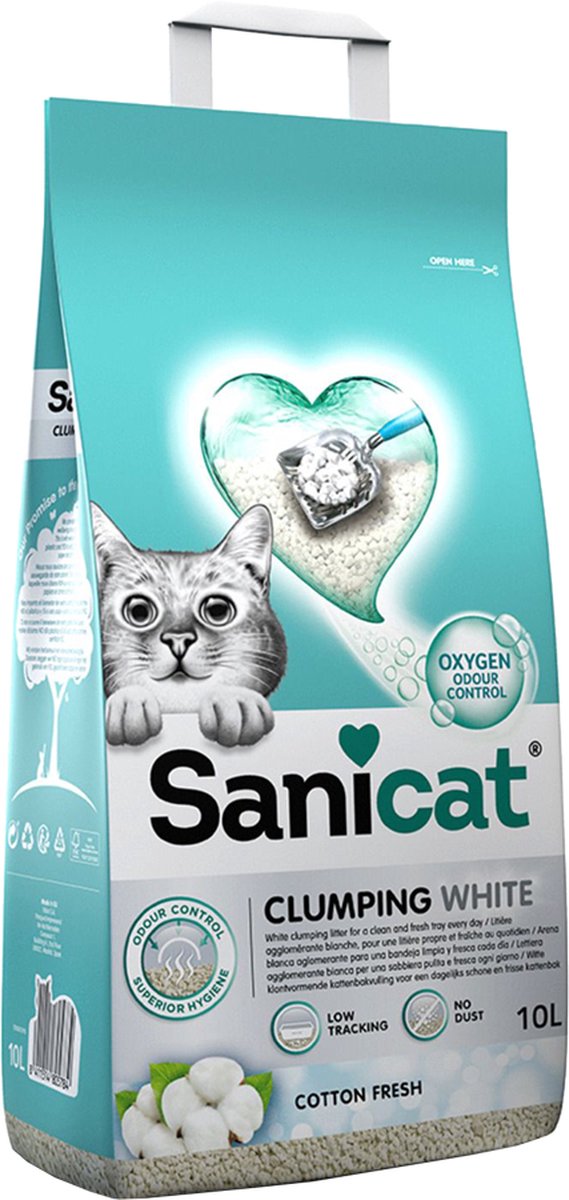  Sanicat Kattenbakvulling Clumping White Cotton Fresh 20 Liter