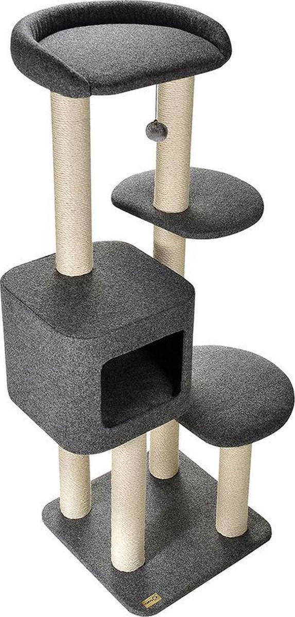  Krabpaal Kat Grijs - Kattenspeeltjes - Krabpalen - 50 X 50 X 140 Cm - 3 Verdiepingen - Sisal Touw - Kattenboom