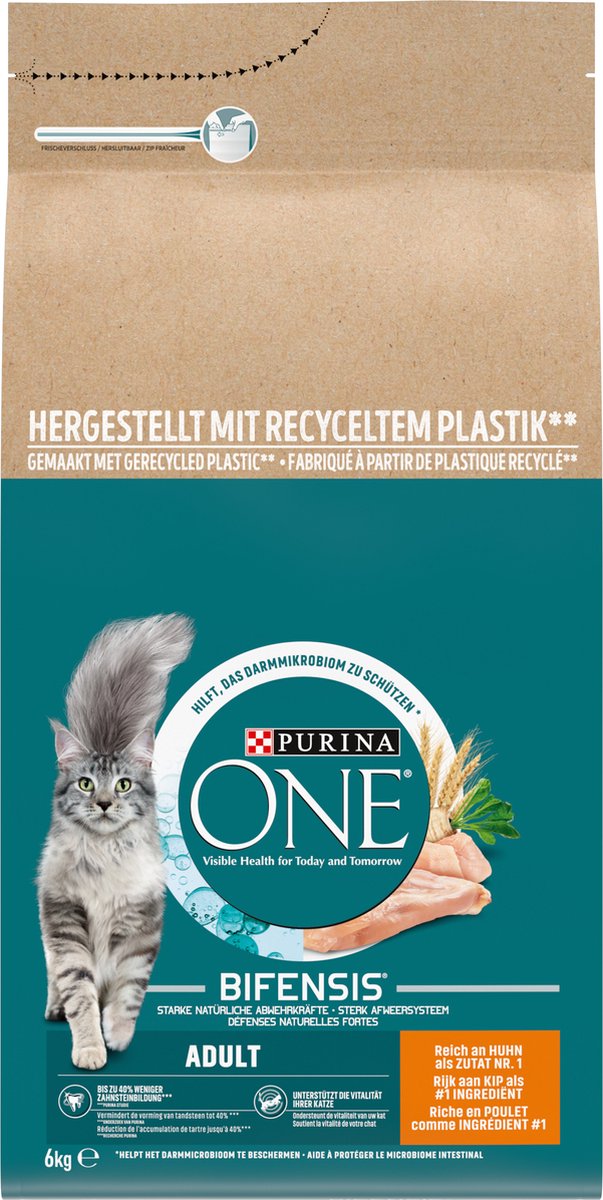  Purina ONE Adult - Kattenvoer Kip &amp; Volkoren Granen - 6 Kg