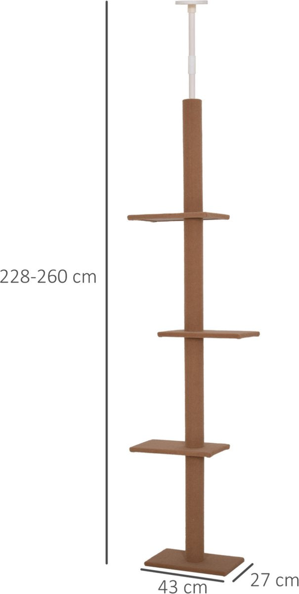 Merkloos Krabpaal In Hoogte Verstelbaar - Kattenkrabpaal - Krabpaal Voor Katten - Kattenspeeltjes - Katten - Bruin - 43L X 27B X 228-260H Cm