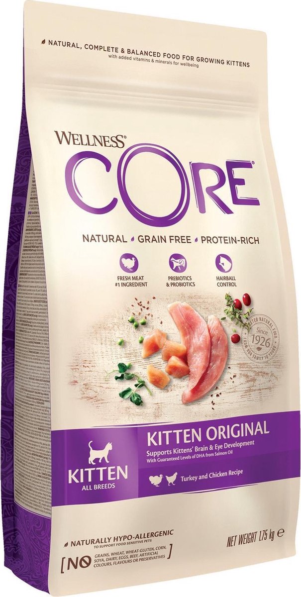  Wellness Core Grain Free Kitten - Kalkoen &amp; Kip - Kattenvoer - 1.75 Kg