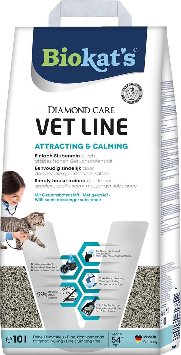  Biokat's Diamond Care Attracting &amp; Calming - 10 L - Kattenbakvulling - Klontvormende - Zonder Geur - Aktieve Kool - Voor Jonge, Gestresste Of Oudere Katten