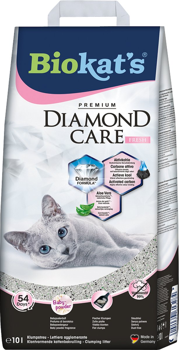  Biokat's Diamond Care Fresh - 10 L - Kattenbakvulling - Klontvormend - Babypoeder Geur - Aktieve Kool