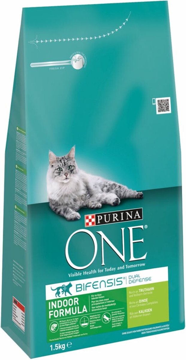 Purina One PURINA® ONE Indoor Rijk Aan Kalkoen &amp; Volkoren Granen Brokjes 1,5 Kg