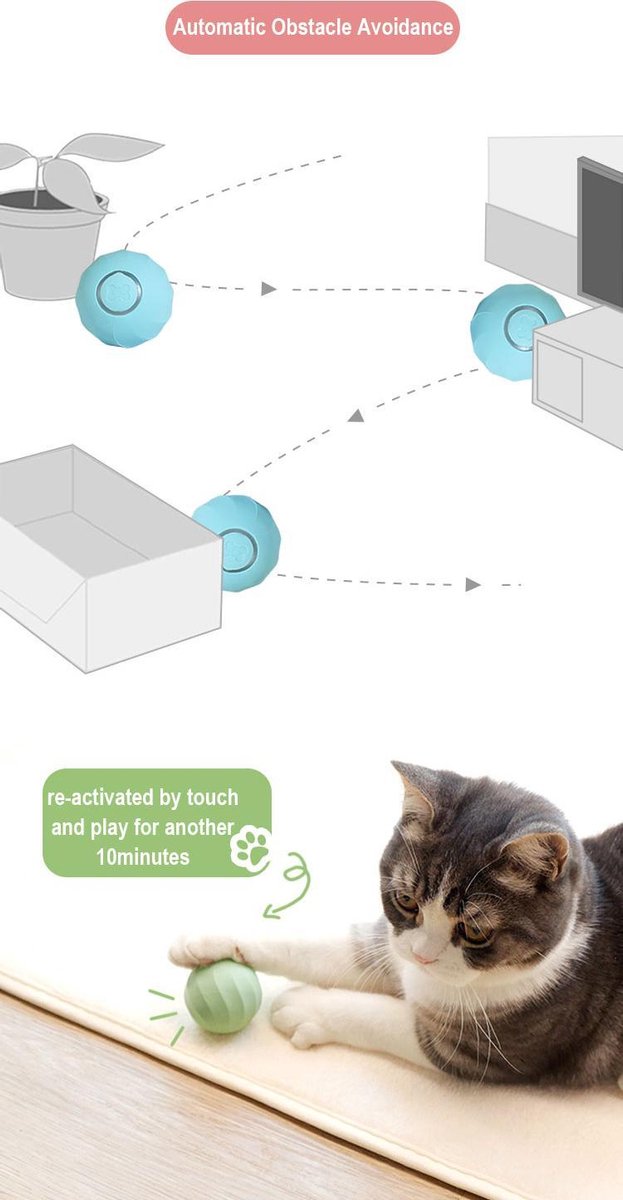  Cheerble | Mini Bal 3.0 | Roze | Zelf Rollende Bal Voor Katten | 3 Automatische Speelmodi | Interactief En Intelligentie Kattenspeelgoed | Kattenspeeltje