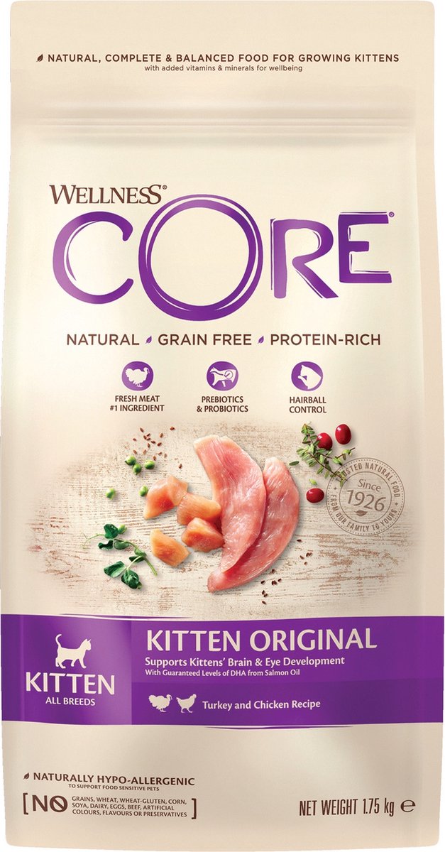 Wellness Core Grain Free Kitten - Kalkoen &amp; Kip - Kattenvoer - 1.75 Kg