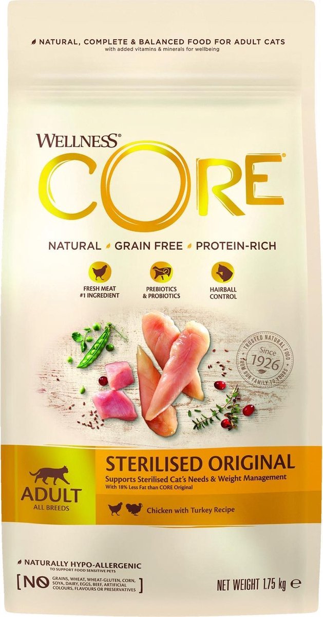  Wellness Core Grain Free Cat Sterilised Kip &amp; Kalkoen - Kattenvoer - 1.75 Kg