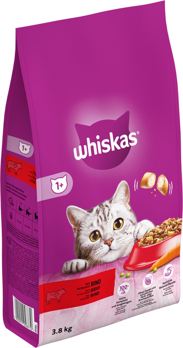  Whiskas 1+ Adult Katten Droogvoer - Rund - 3,8 Kg