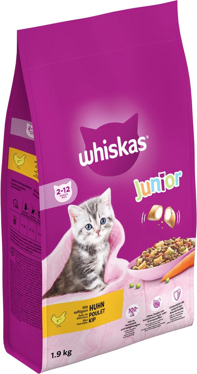  Whiskas Junior - Kattenbrokken - Kip - Zak 6 X 1,9 Kg