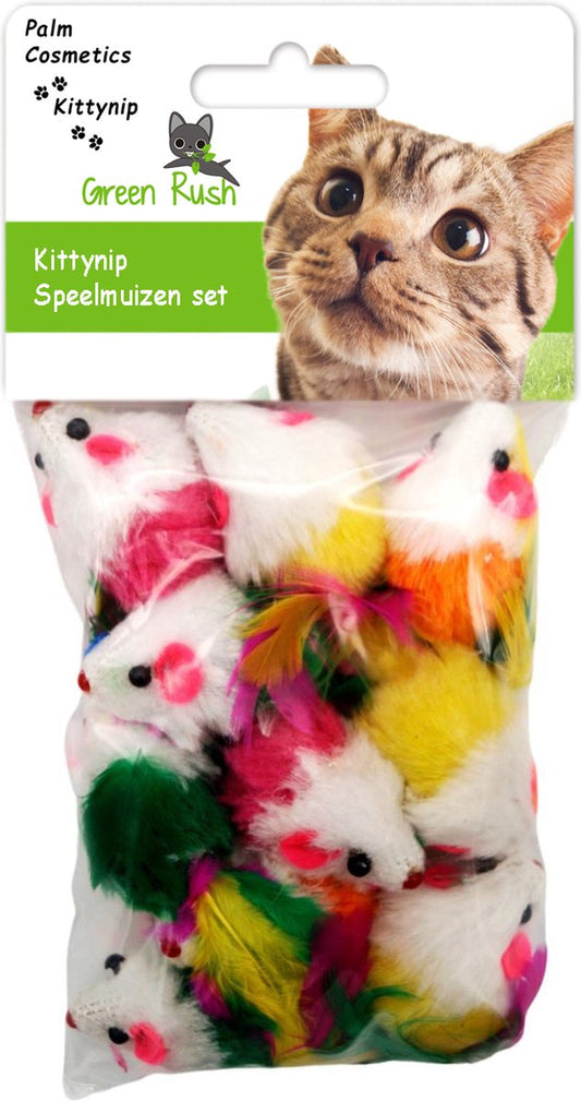 Kittynip Speelmuizen Set (10 Stuks) - Kattenspeeltjes Met Veren - Speelmuizen Met Veer - Kattenmuisjes - Kattenspeelgoed - Speelgoed Voor Katten - Katten Muisjes