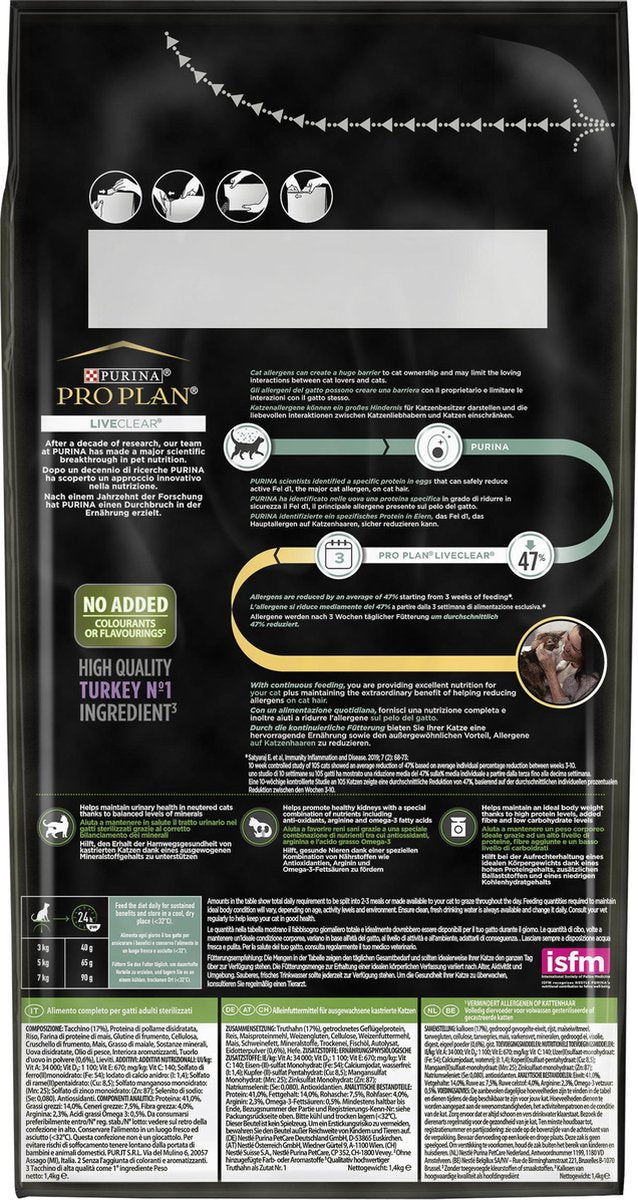 Pro Plan Adult LiveClear Katten Droogvoer - Kalkoen - 1,4 Kg