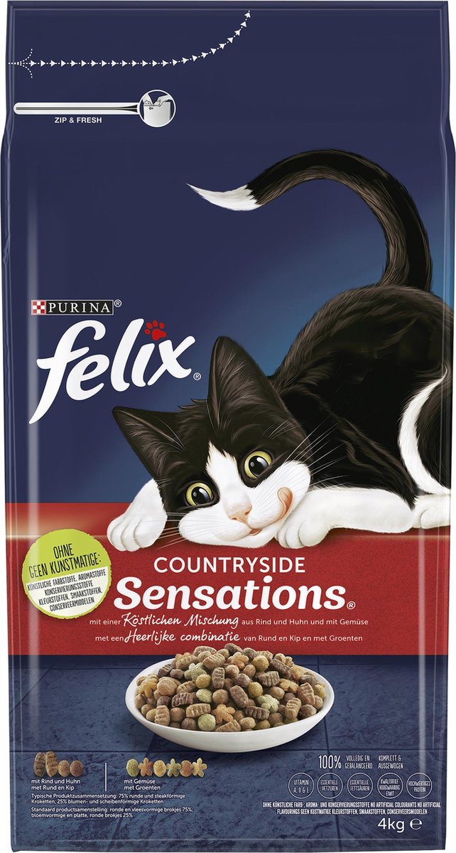  Felix Meaty Sensations - Katten Droogvoer - Rund, Kip &amp; Groenten - 4kg