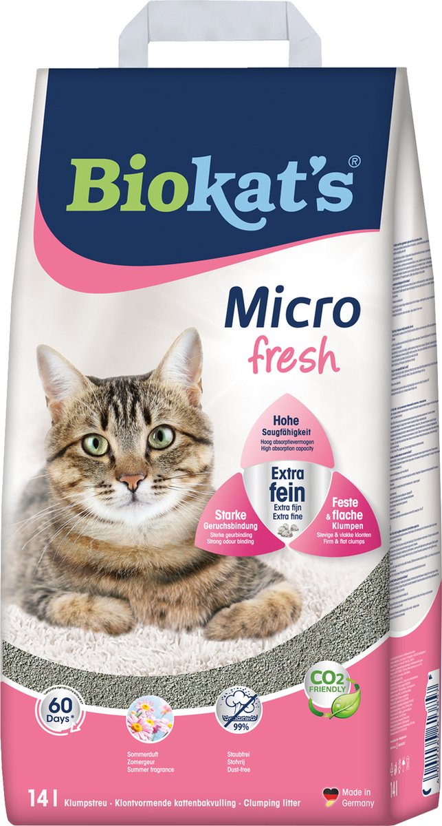  Biokat's Micro Fresh - 14 L - Kattenbakvulling - Klontvormende - Zomergeur