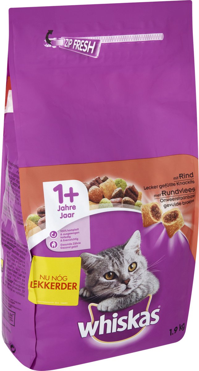  Whiskas Brokjes Adult Rund - Kattenvoer - 1 X 1,9 Kg