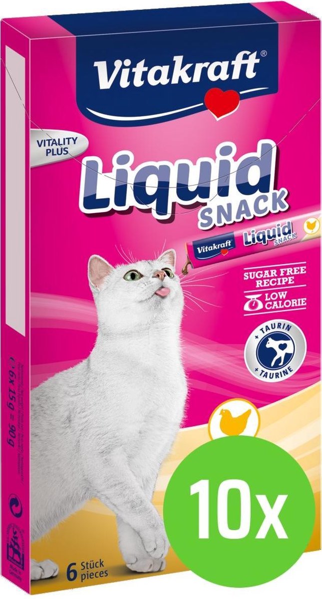 Merkloos 10 X Vitakraft Cat Liquid-Snack Kip &amp; Taurine 6 Stuks