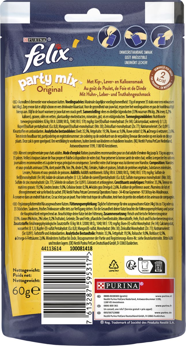  Felix Party Mix - Kattensnacks Original - 8 X 60g