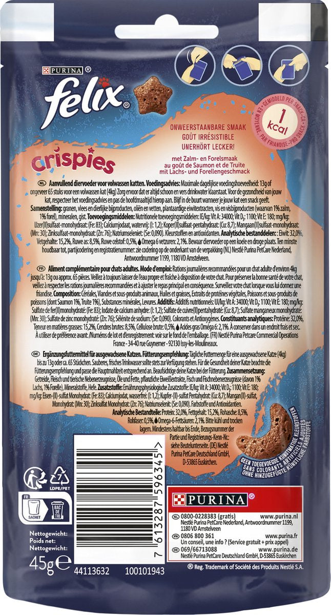  Felix Crispies - Kattensnacks Zalm &amp; Forel - 8 X 45g