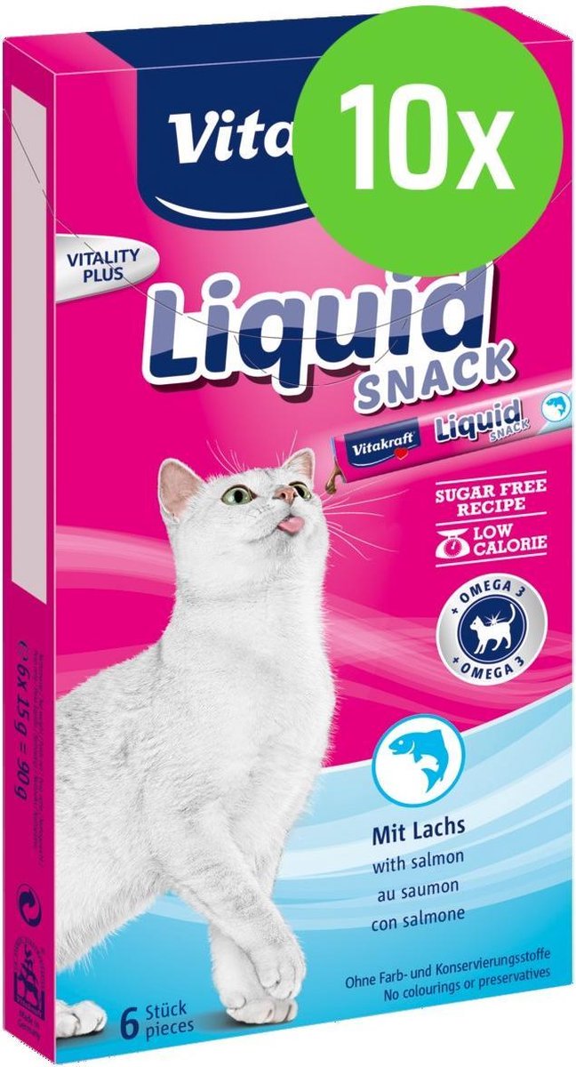 Merkloos 10 X Vitakraft Cat Liquid-Snack Zalm &amp; Omega 6 Stuks