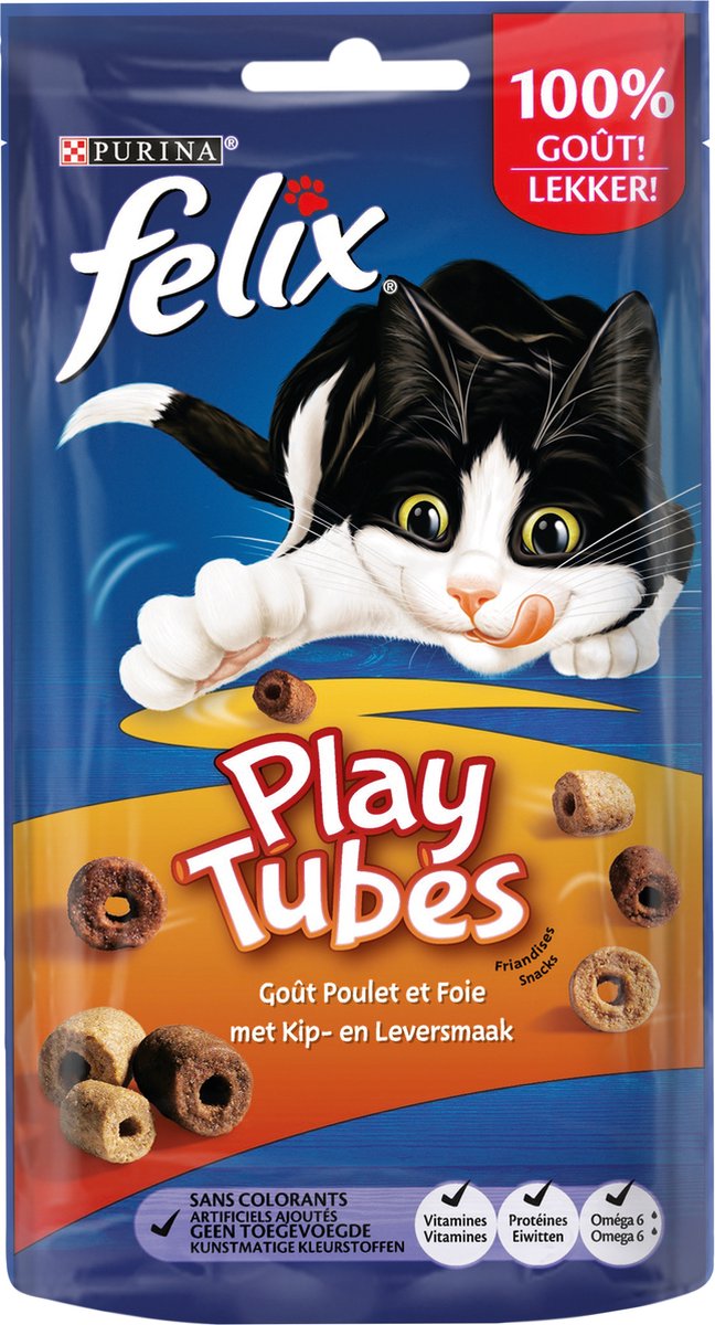  Felix PlayTubes - Kattensnacks - Kip &amp; Lever - 8 X 50g