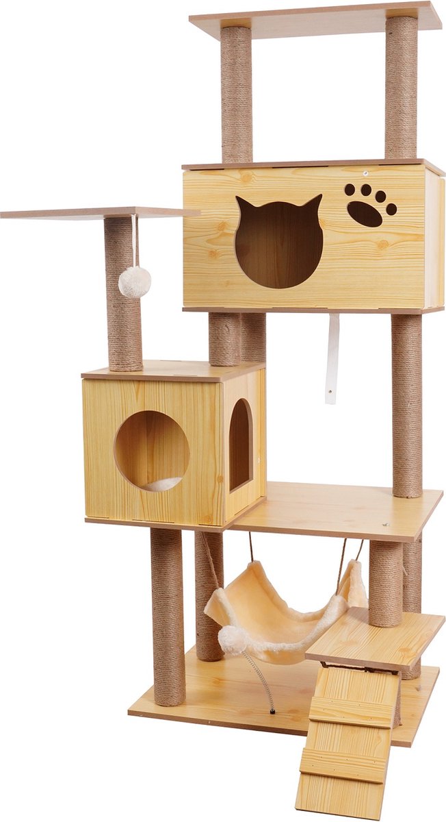  Katten Krabpaal - Houten Krabpaal - 150cm Hoog - Hout - Sisal