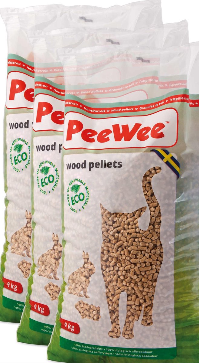  Peewee Houtkorrels Kattenbakvulling - 3 X 9 Kg (27 Kg, 42l)