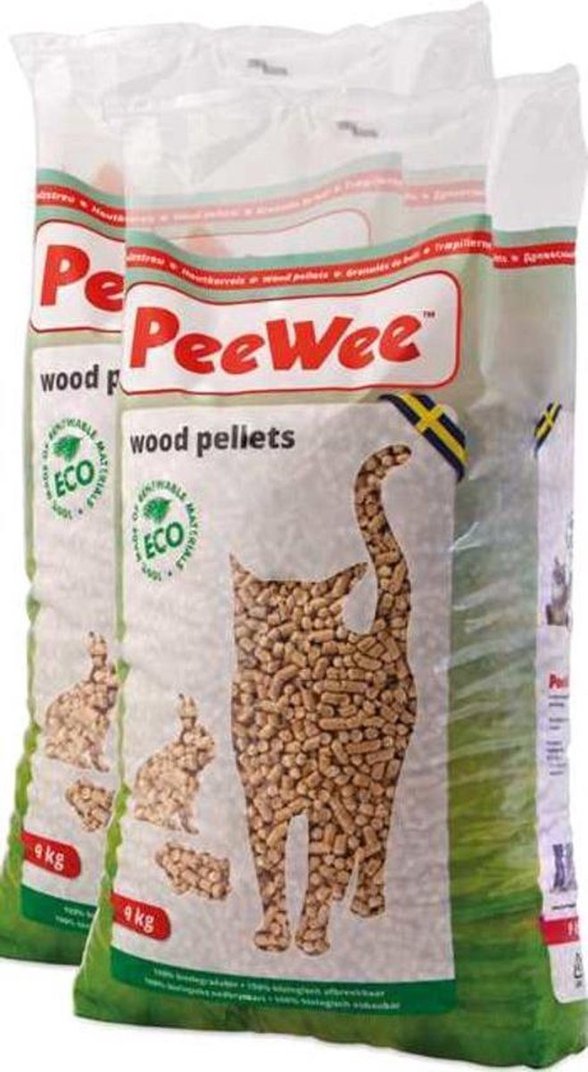  Peewee Houtkorrels Kattenbakvulling - 2 X 9 Kg (18 Kg, 28l) + Gezonde Kattensnack