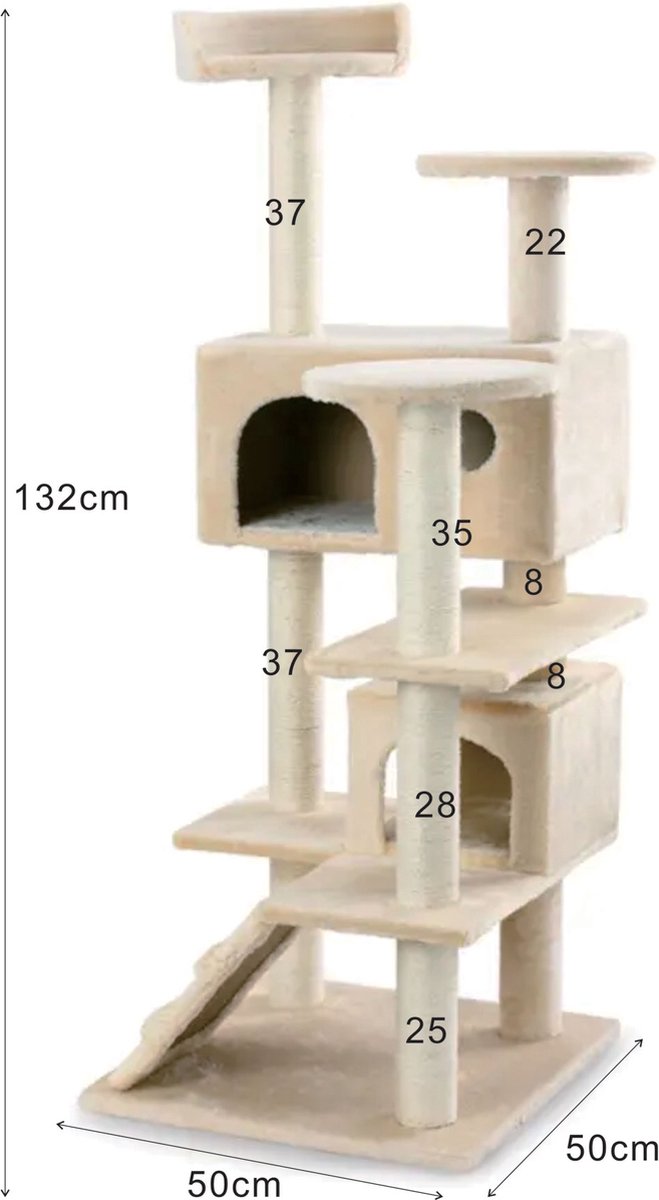  Krabpaal XXL Voor Kat -132 Cm -Beige - Kattenboom Voor Katten - Kattenhuis Van Sisal - XXL Klimpaal Voor Meerdere Katten
