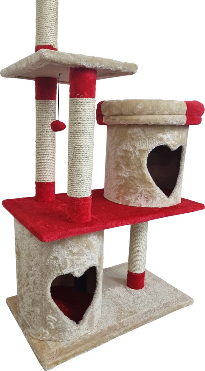  Topmast Krabpaal Parcival - Beige &amp; Rood - 70 X 40 X 250-270 Cm - Met Plafondspanner - Krabpaal Voor Katten - Krabpalen Voor Grote Katten - Met Sisal Touw