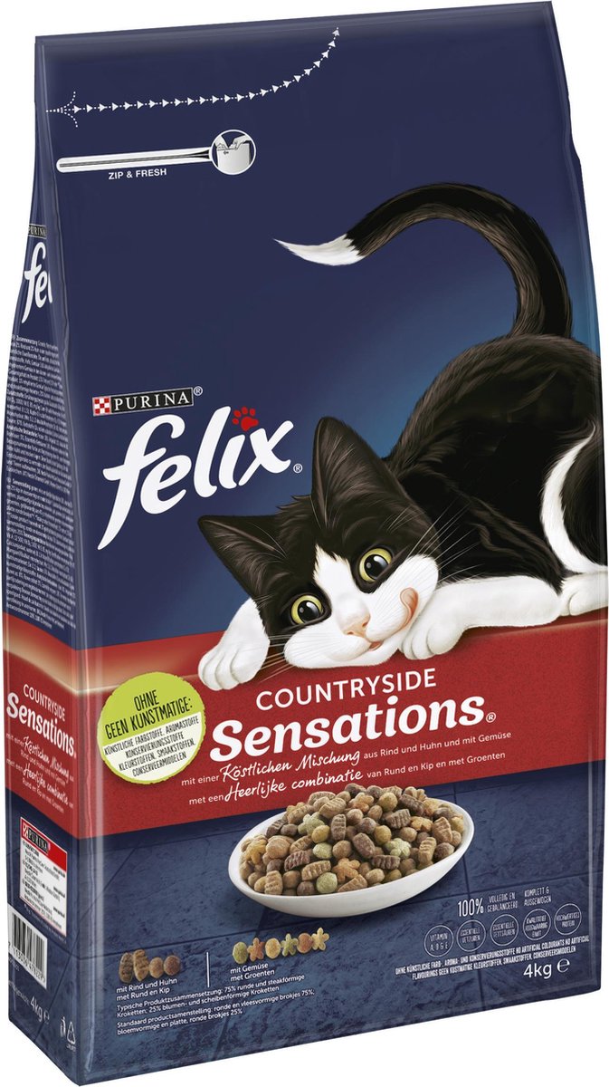  Felix Meaty Sensations - Katten Droogvoer - Rund, Kip &amp; Groenten - 4kg