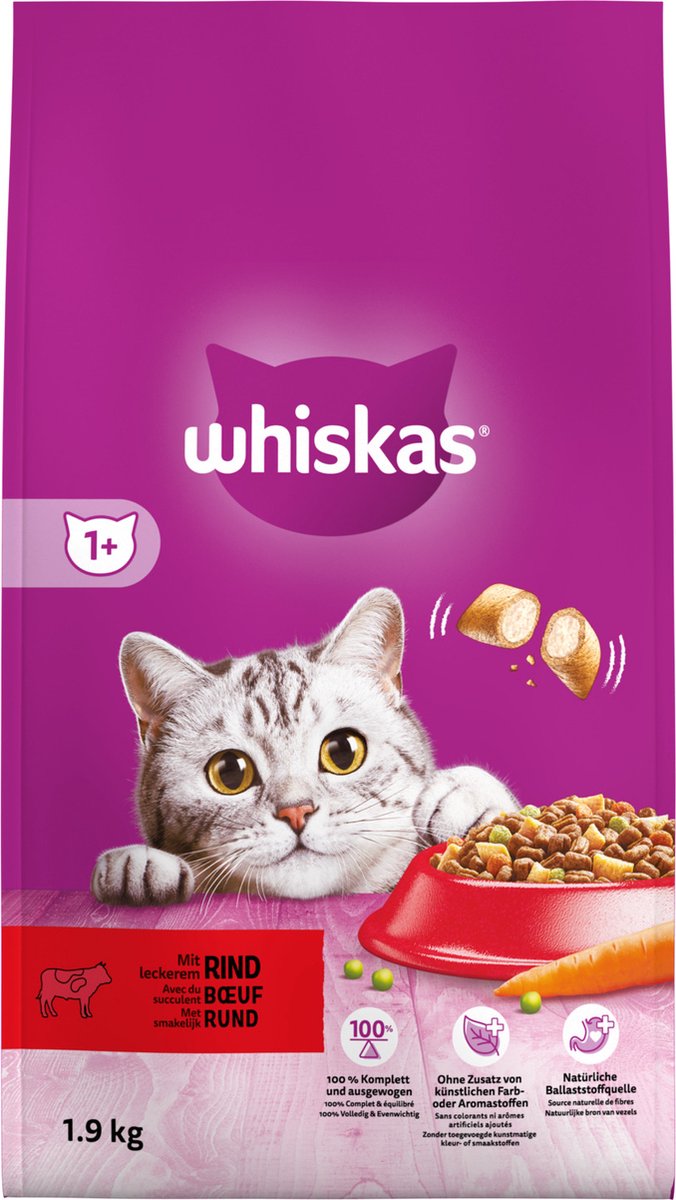  Whiskas Brokjes Adult Rund - Kattenvoer - 1 X 1,9 Kg