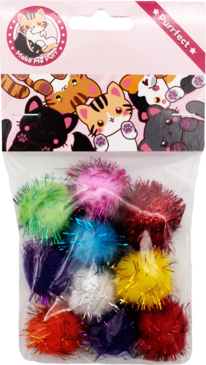  Make Me Purr Glitter Pompon Ballen (10 Stuks) - Kattenspeeltjes - Kattenspeelgoed - Speelgoed Voor Katten - Kat Speeltje Bal - Kitten Speeltjes Balletjes