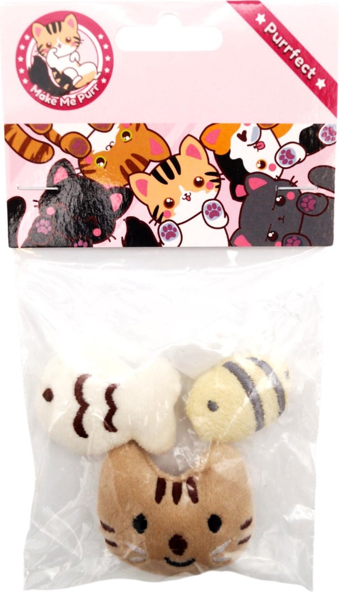  Make Me Purr Mini Dieren Set (3 Stuks) - Kattenspeeltjes Met Catnip Kattenkruid - Kattenspeelgoed - Speelgoed Voor Katten Vissen - Kat Speeltje Vis - Kitten Speeltjes Visjes